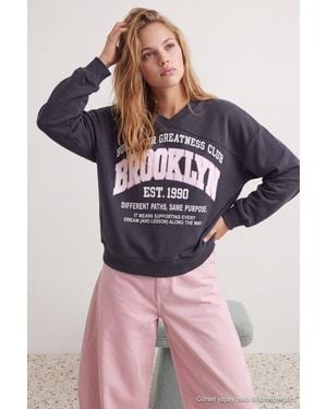 Trendyol Mädchen-Slogan-Langshirt Oversize - Pink