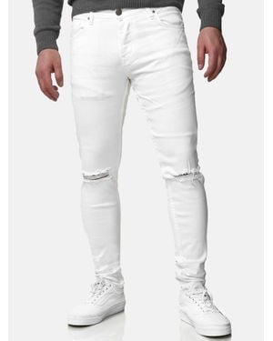 Tazzio Herren Jeans Skinny Fit Im Destroyed Look - Weiß