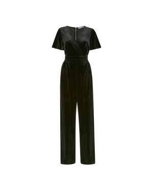 Yumi' Jumpsuit Für Damen, V-Ausschnitt, Samt, Engelsärmel - Schwarz