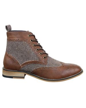 House Of Cavani Klassische Herren-Tweed-Oxford-Stiefeletten Aus Braunem Leder