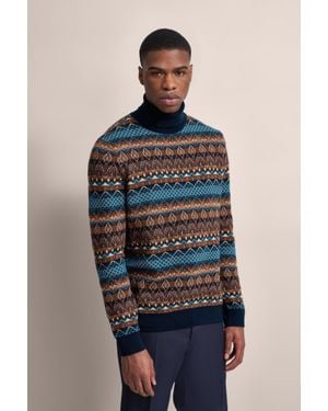 Bugatti Herren Rollkragenpullover Mit-Muster - Blau