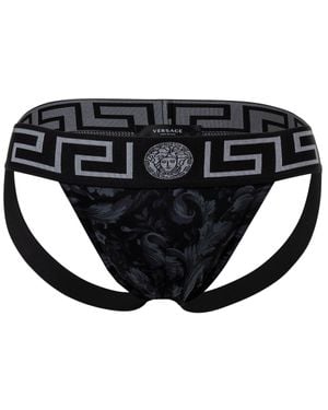 Versace Stretch Organic Jersey Barocco All Over Jockstrap - Schwarz