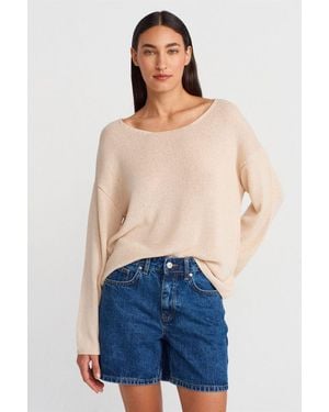 Dilvin Damen Rippstrick Boot-Ausschnitt Pullover - Blau