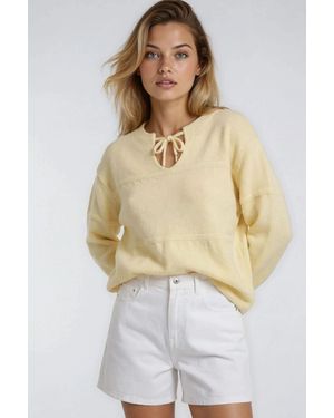 MixRay Locker Gestrickter Pullover Mit Bindeband - Natur