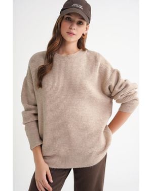 MixRay Langarm-Rippstrickpullover - Natur