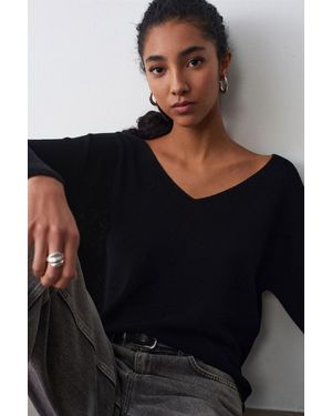 Dilvin Damen V-Ausschnitt Rippstrickpullover - Schwarz