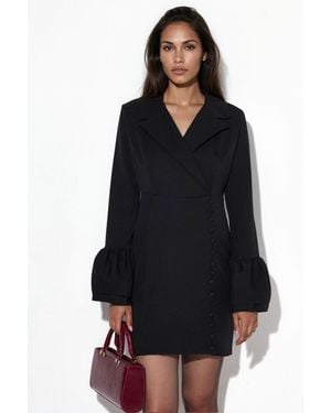 Msn-Collection Tailliertes Mini-Kleid Mit V-Ausschnitt Und Knöpfen - Schwarz