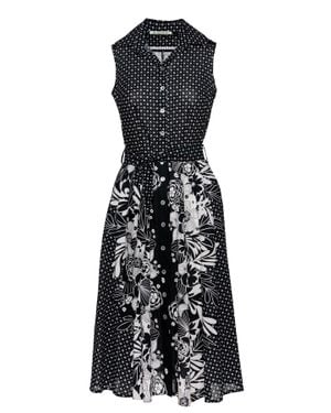 Conquista Schwarzes Print-Kleid Mit Knopfleiste