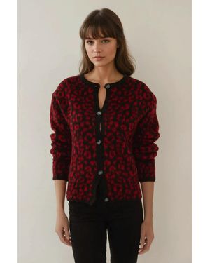 Hiccup Lässiger Fit Leopardenmuster Strickcardigan - Rot