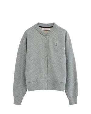 POLO CLUB Cardigan Aus Sweatshirtstoff Grau Meliert Mit Rigby Go Stickerei