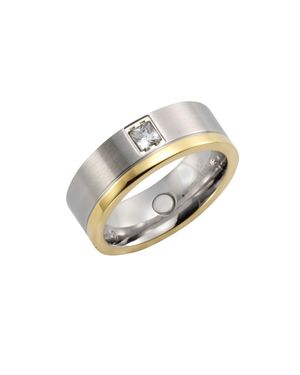 Zeeme Stainless Steel Ring Edelstahl Zweifarbig Glanz/Mattiert Mit Weißem Zirkonia - Grau