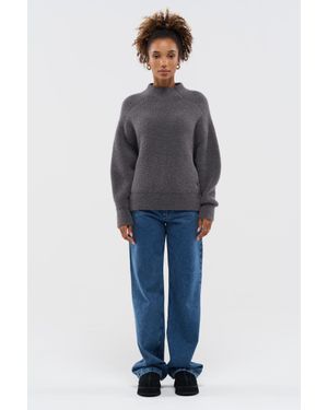 Bennu Grauer Damen Alpaka Wollpullover - Blau