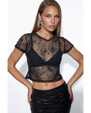 Busem Blumige Pailletten-Bluse Im Slim-Fit Schnitt - Schwarz