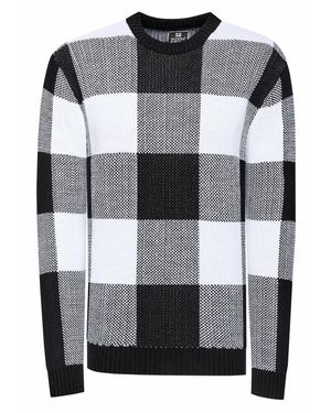 Rusty Neal Schwerer Karo Kontrast Grobstrick Pullover - Grau
