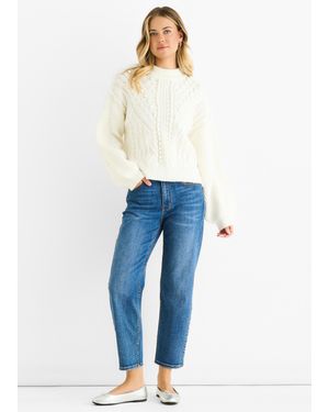 Gini London Weißer Grobstrick-Pullover - Blau