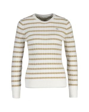 GANT Stretch Cotton Cable Stripe C-Neck Strickpullover - Grau