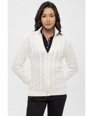 Felix Hardy Strickjacke Strickjacke Mit Zopfmuster - Weiß