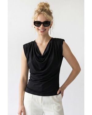 MixRay Ärmellose Bluse Mit Schalkragen - Schwarz