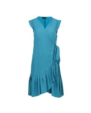 Conquista Türkisfarbenes Ärmelloses Wickelkleid Mit Rüschen Aus Viskose-Popeline - Blau
