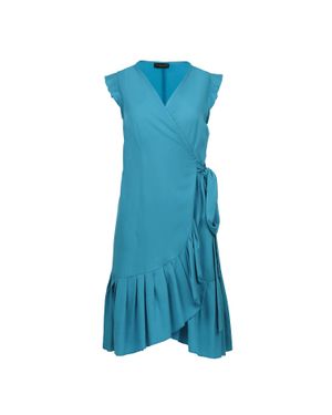 Conquista Türkisfarbenes Ärmelloses Wickelkleid Mit Rüschen Aus Viskose-Popeline - Blau