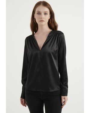 TBN Satinbluse Mit Schulterdetail - Schwarz