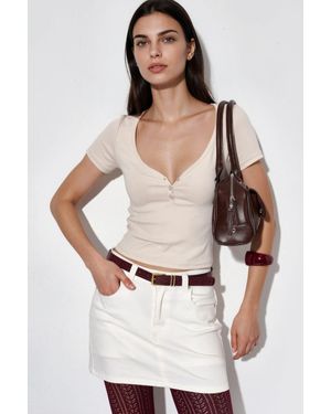 Busem V-Ausschnitt Kurzarm Strickbluse Mit Knopfschluss - Natur