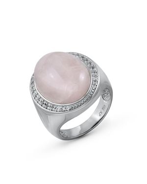 Zeeme Gemstones Ring 925 Rhodiniert Mit Echtem Rosaquarz Und Zirkonia - Grau