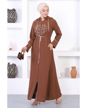 Moda Mihram Bestickte Kapuzen-Abaya - Braun