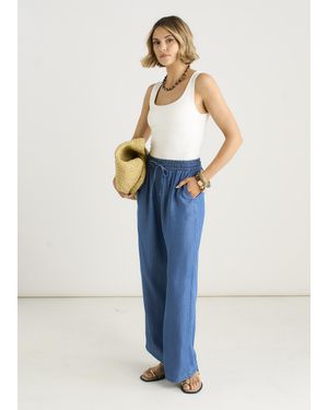 Gini London Weite Hose Aus Blauem Chambray Mit Elastischem Bund
