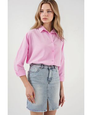Bigdart Hoch Taillierter Jeans-Minirock Mit Taschen - Pink