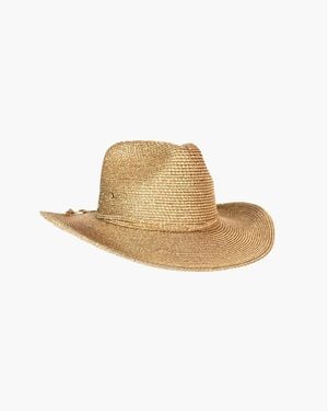 Eric Javits Metallic Straw Western Hat, Adjustable, Upf 50 - White