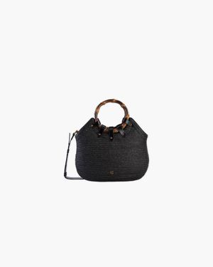 Eric Javits My Way Straw Bag – Patented Squishee Straw Braid, Drawstring Closure, Water-Repellent - Black