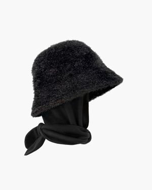 Eric Javits Fuzzy Bucket Hat With Scarf, Upf 50+ Sun Protection - Black