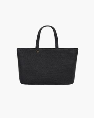 Eric Javits Sinclair Tote – Patented Squishee Straw, Leather, Water-Repellent, Zip Closure For Travel, Everyday Carry - Black