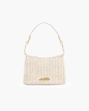 Eric Javits Lil Zippy Small Zip Pouch With Crochet Raffia And Leather Trim For - White