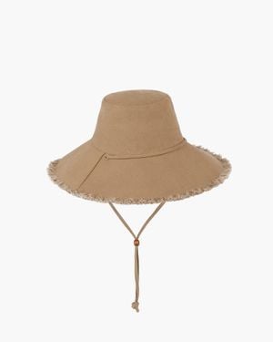 Eric Javits Luxury Canvas Sunhat With Fringed Edge And Adjustable Chin Strap, Color, 4.5 - Natural