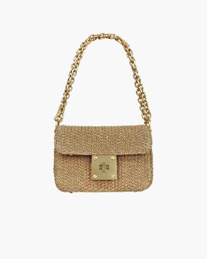 Eric Javits Amelie Midas Straw Bag – Neutral Metallic Knit, Adjustable Chain Shoulder Strap, Microfiber Suede Lining, 9” X 3” X 6” - White