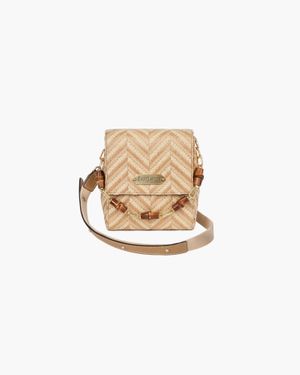 Eric Javits Portofino Raffia Straw Flap Pouch With Leather Trim For - White