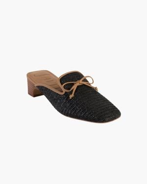 Eric Javits Isla Mule, For Patented Squishee Straw And Leather, Summer Resort Wear - Black