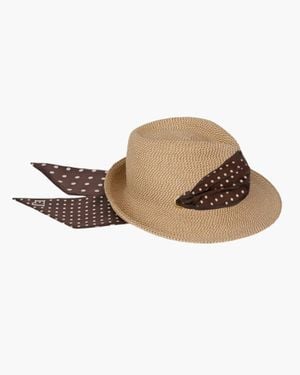 Eric Javits Twilly Billy Classic Fedora Sun Hat With Scarf For - Brown