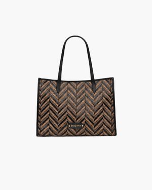 Eric Javits Palmoway Luxury Tote Bag – Patented Squishee Straw, Leather, Zip Closure, Handcrafted - Brown