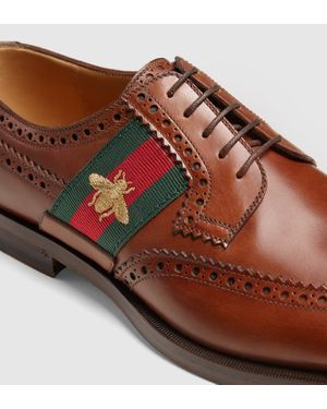 Gucci Leather Lace-up With Bee Web - Brown