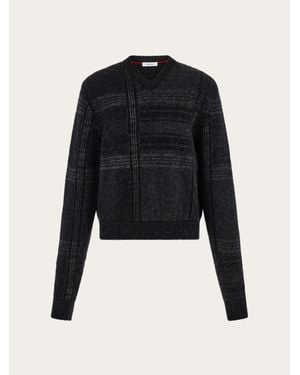 Ferragamo Femmes Pull Col En V Gris - Noir
