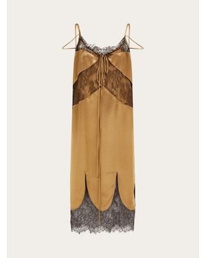 Ferragamo Satin And Lace Slip Dress - Natural