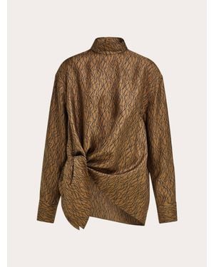 Ferragamo Silk Shirt With Side Knot - Brown