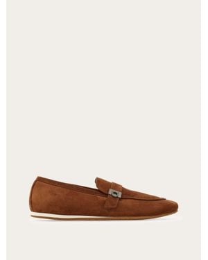 Ferragamo Uomo Mocassino Con Fibbia Hug Taglia - Marrone