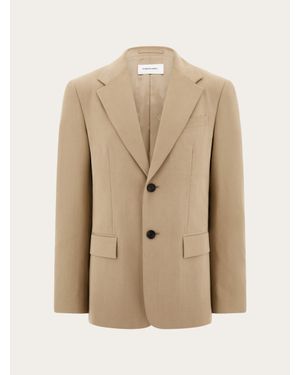 Ferragamo Single-Breasted Flannel Blazer - Natural