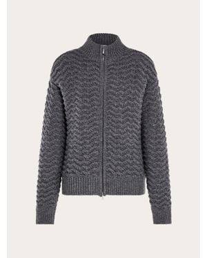 Ferragamo Herren Strickjacke Mit Reißverschluss Aus Reiner Wolle - Blau