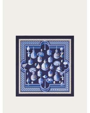 Ferragamo Geometrical Renaissance Print Silk Scarf - Blue