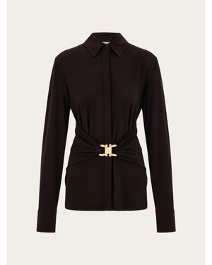 Ferragamo Viscose Shirt With Gathered Waist - Black